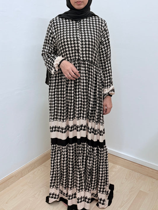 LISA HOUNDSTOOTH DRESS - MAROON