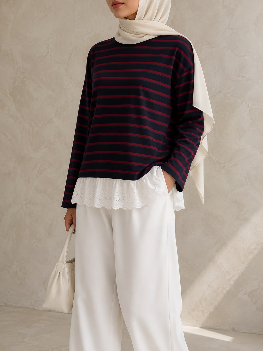 DIYA striped lace top