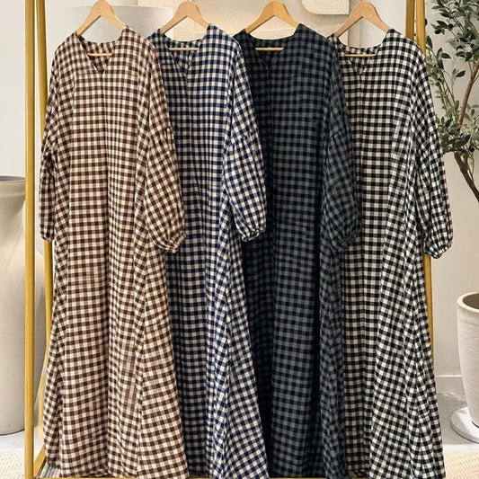 DINDA gingham soft cotton dress