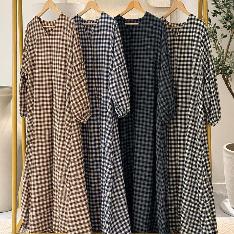 DINDA gingham soft cotton dress
