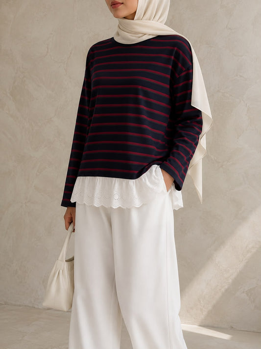 DIYA striped lace top